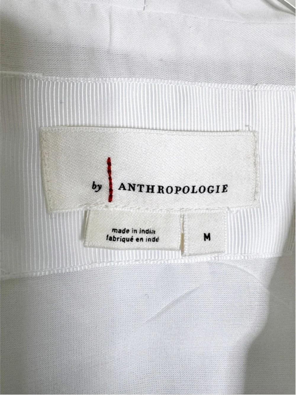 Anthropologie Cotton The Tommie Smocked Waist Front Zip Shirt Dress White Size M - Picture 7 of 13